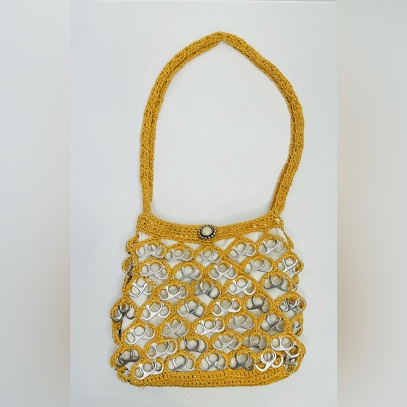 Handmade Crochet Gold Brown Handbag Purse Art with Recycled Soda Pop Tabs - Picture 4 of 14
